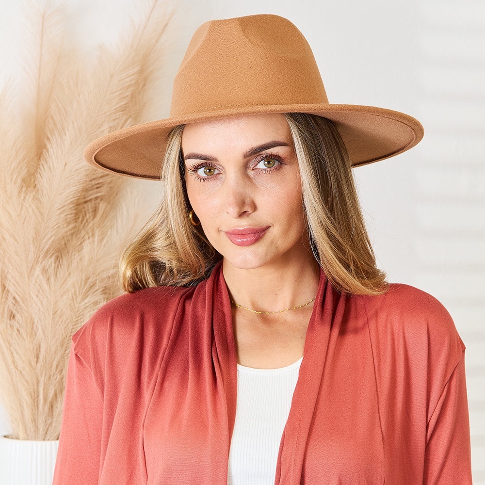 NEW FAME Flat Brim Bohemian Boho Chic Oversize Fedora Hat in Tan Brown - Picture 5 of 5